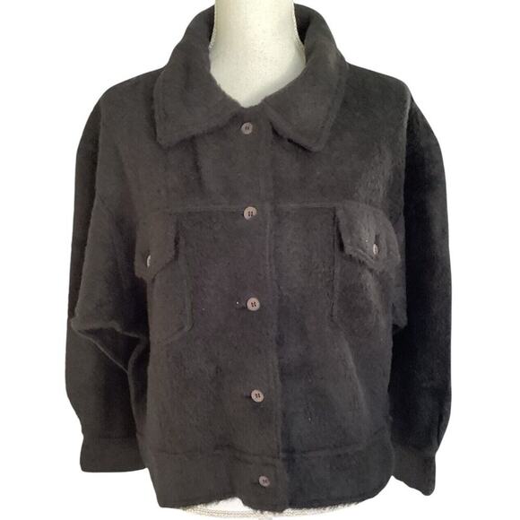 Peruvian connection Black alpaca cotton collared blazer sweater Shacket medium - Picture 9 of 10